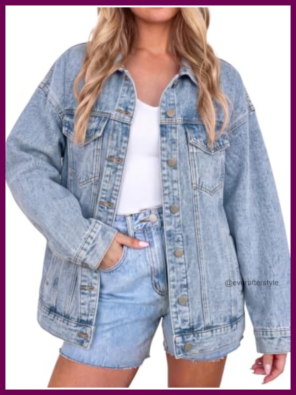 Oversized Denim Trucker Jacket Button Down Cotton Polyester Coat